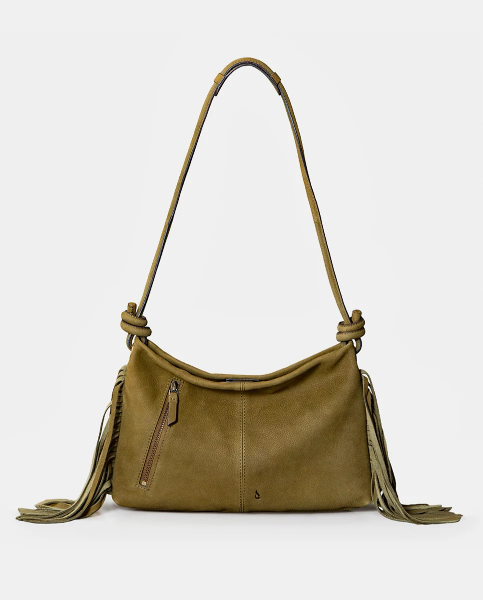 Bolso de hombro en piel con flecos verde - Imagen 5