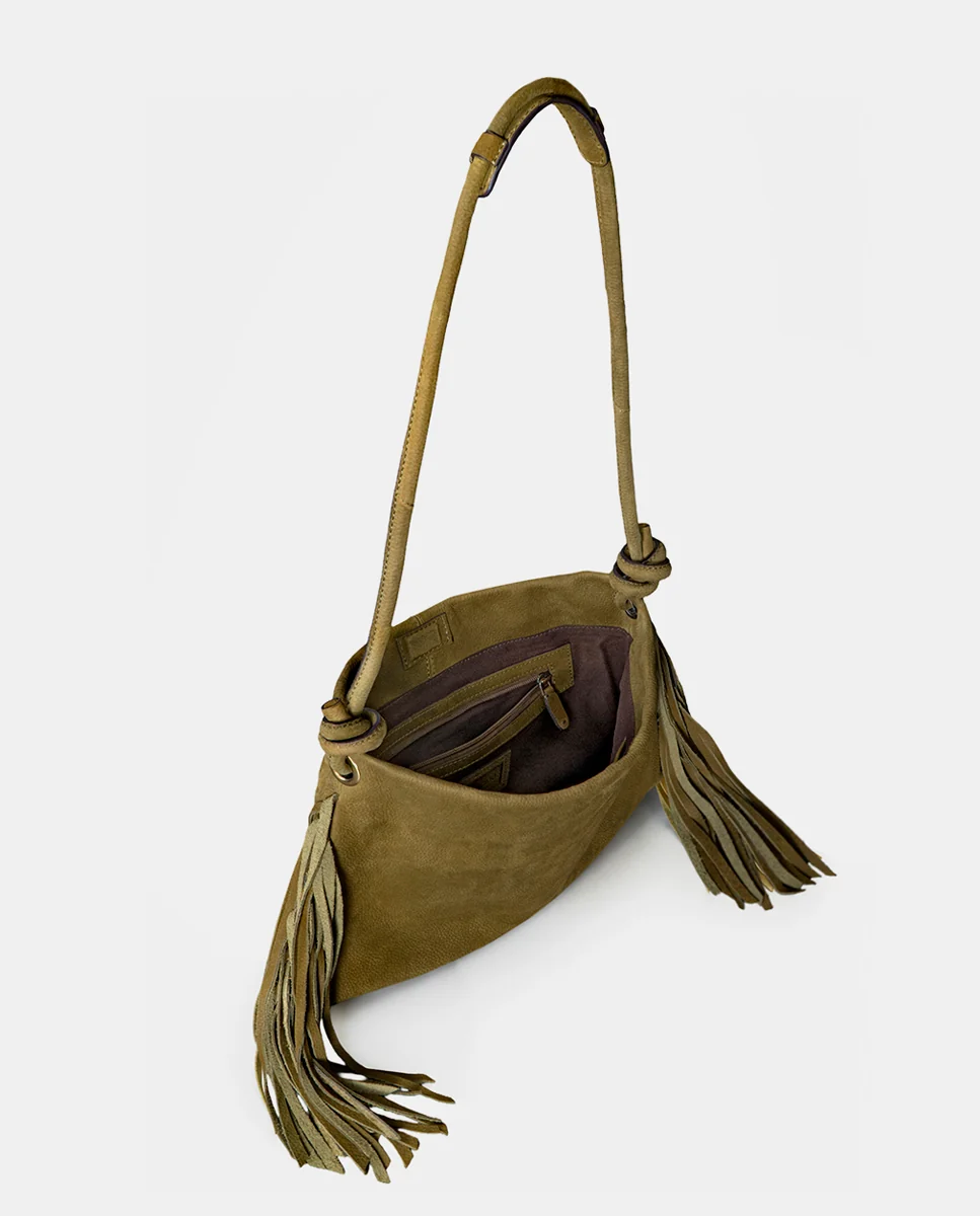 Bolso de hombro en piel con flecos verde - Imagen 6