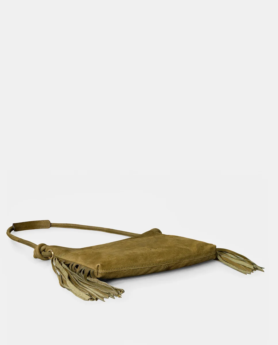 Bolso de hombro en piel con flecos verde - Imagen 7