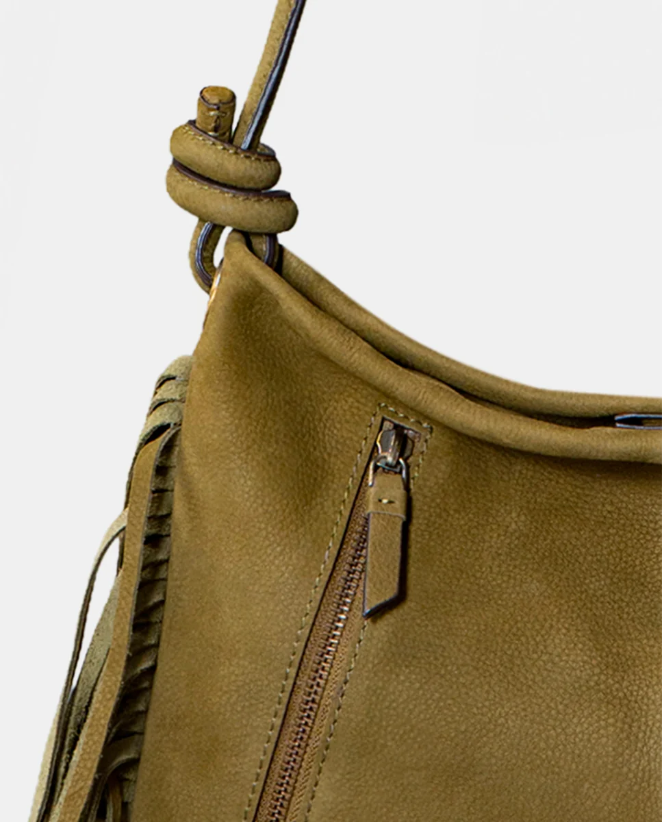 Bolso de hombro en piel con flecos verde - Imagen 8