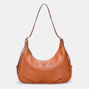 Bolso de hombro en piel cognac