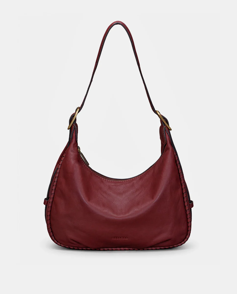 Bolso de hombro en piel burdeos