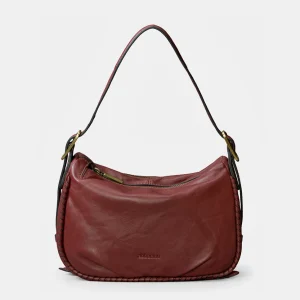 Bolso de mano en piel burdeos