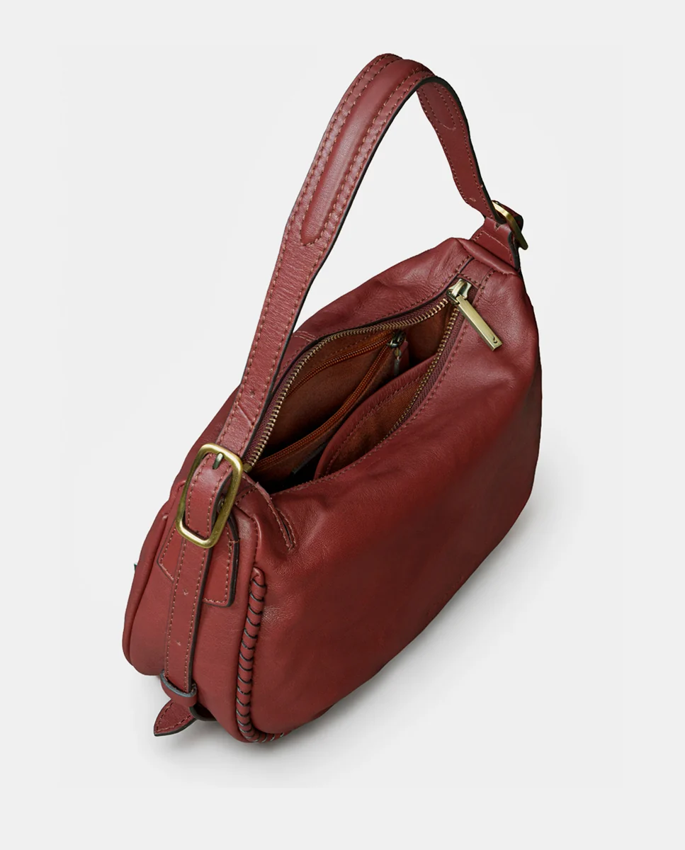 Bolso de mano en piel burdeos - Imagen 7