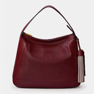 Bolso de hombro en piel troquelada burdeos