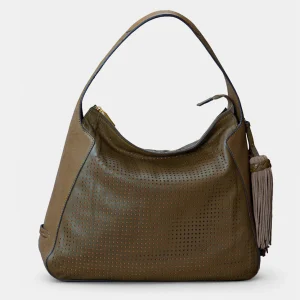 Bolso de hombro en piel troquelada verde