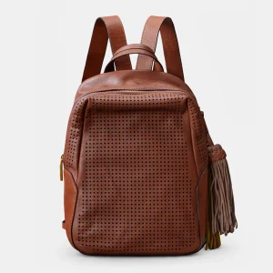 Mochila en piel troquelada cognac