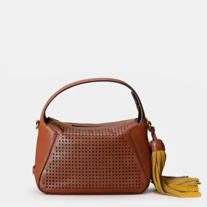Bolso de mano en piel troquelada cognac