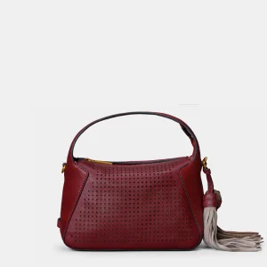 Bolso de mano en piel troquelada burdeos