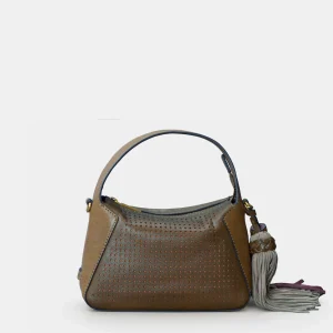 Bolso de mano en piel troquelada verde