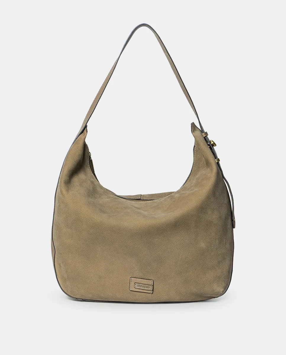 Bolso de hombro en serraje taupe