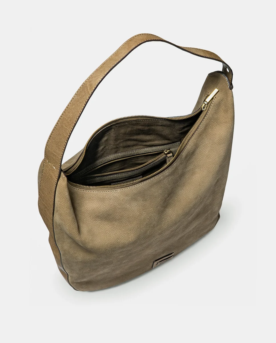 Bolso de hombro en serraje taupe - Imagen 7