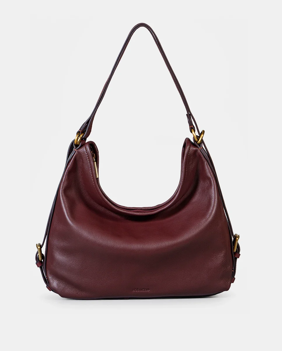Bolso multifuncional en piel burdeos - Imagen 4