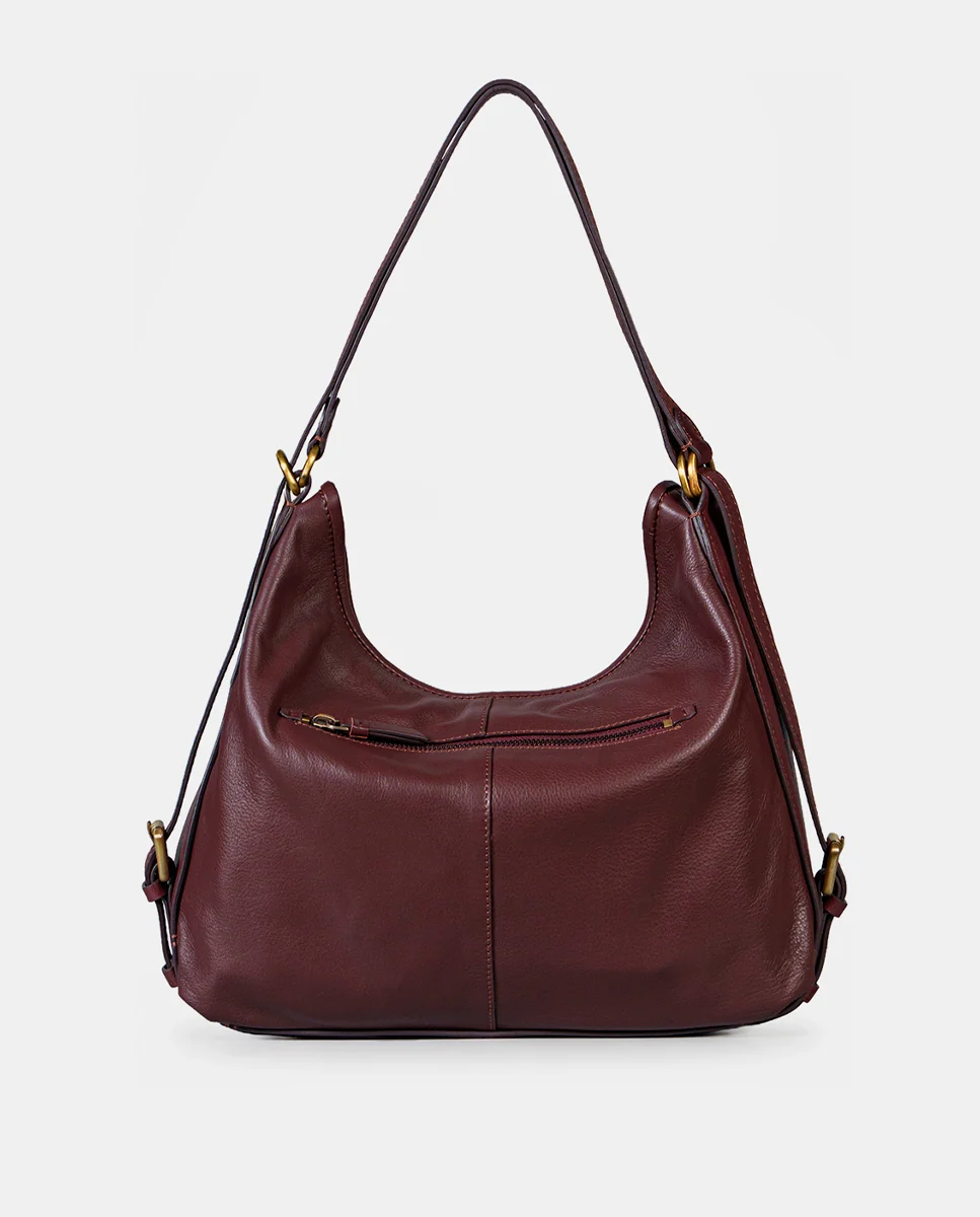 Bolso multifuncional en piel burdeos - Imagen 7