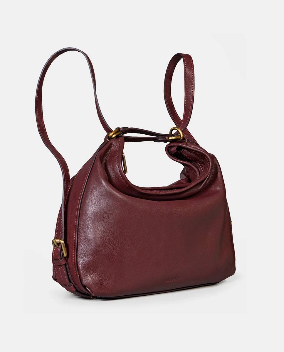 Bolso multifuncional en piel burdeos - Imagen 5