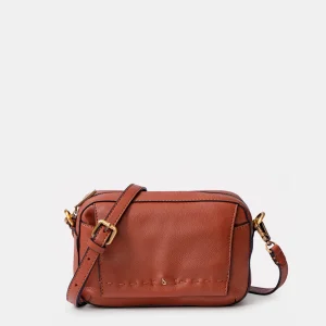Bandolera pequeña en piel cognac