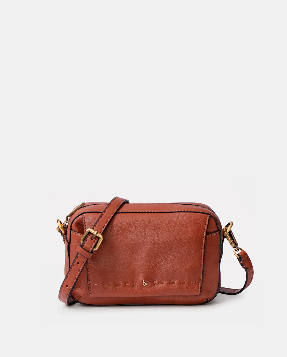 Bandolera pequeña en piel cognac