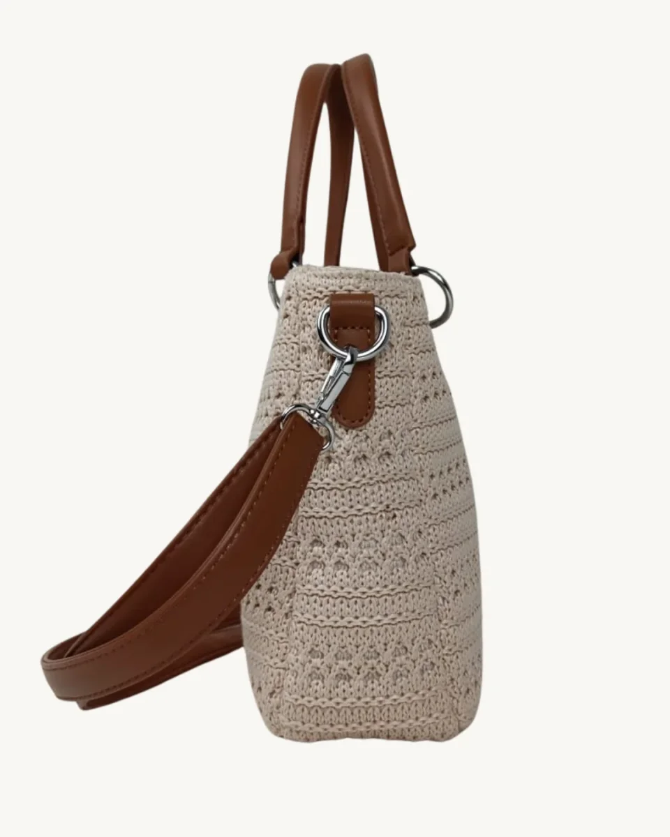 Bolso Ganchillo Crochet Beige con Asas de Mano y Bandolera - Imagen 4