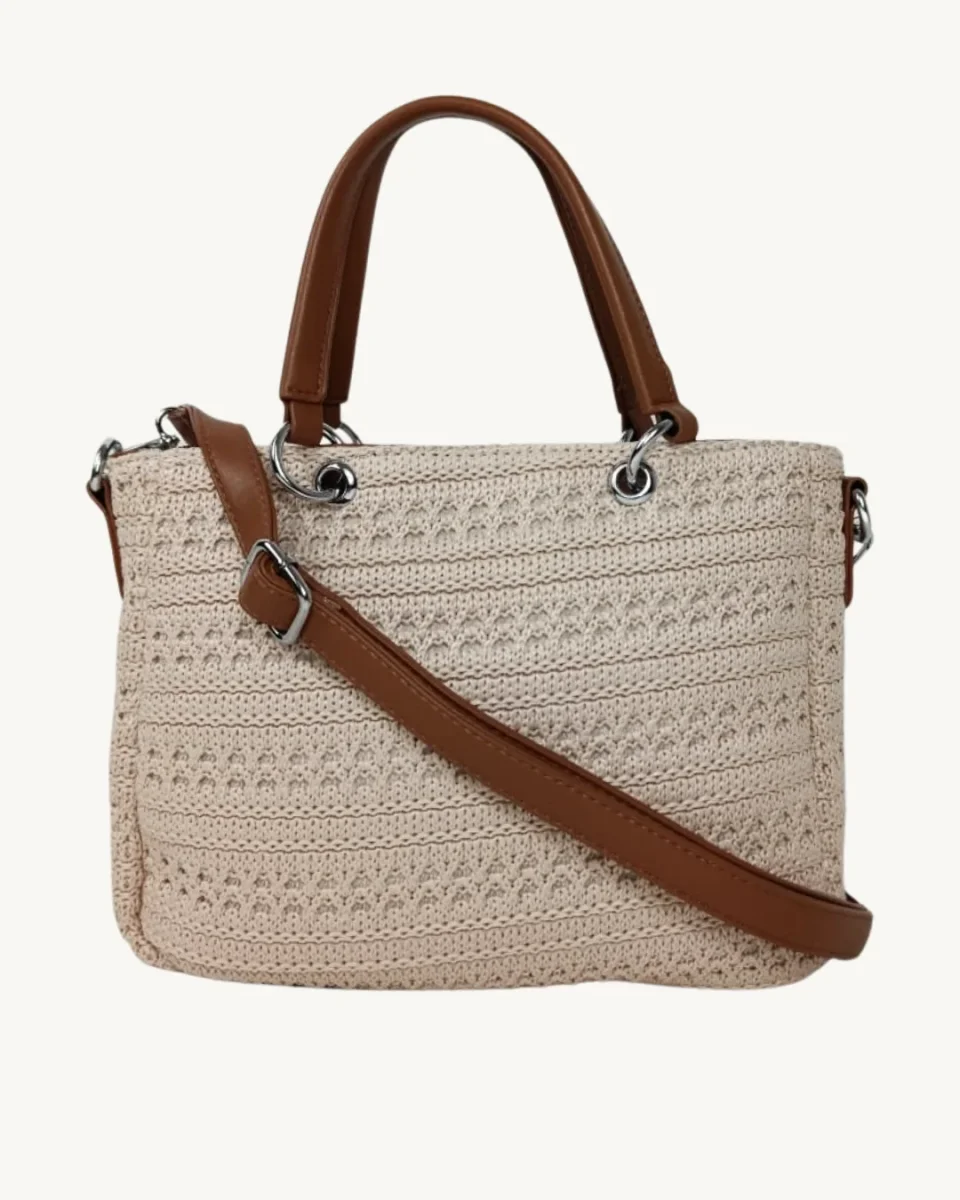 Bolso Ganchillo Crochet Beige con Asas de Mano y Bandolera - Imagen 5