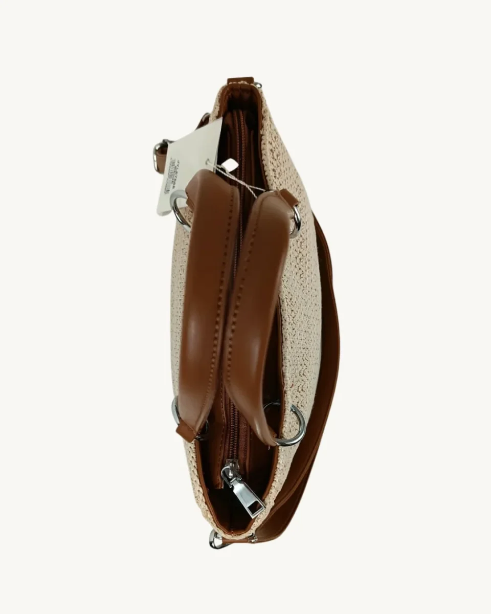 Bolso Ganchillo Crochet Beige con Asas de Mano y Bandolera - Imagen 7