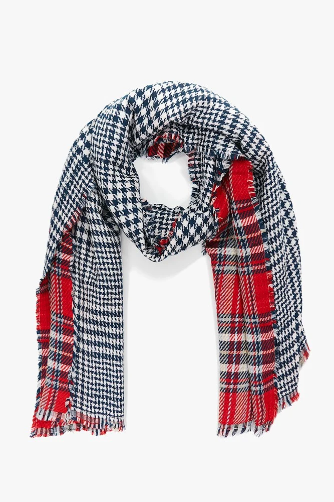 Bufanda de mujer reversible en azul y rojo