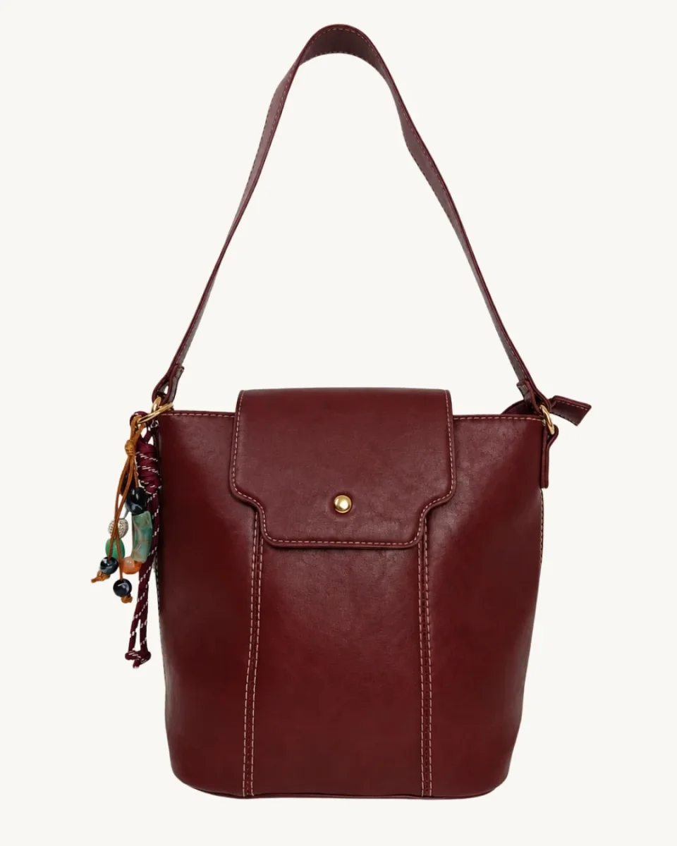 Bolso Mujer Bandolera de Mano con Solapa Burdeos y Correa Ajustable - Imagen 4