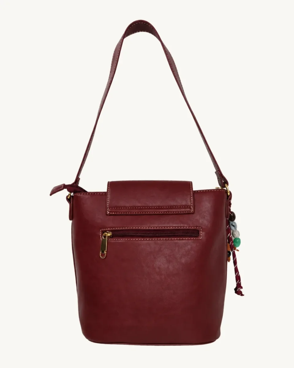 Bolso Mujer Bandolera de Mano con Solapa Burdeos y Correa Ajustable - Imagen 5