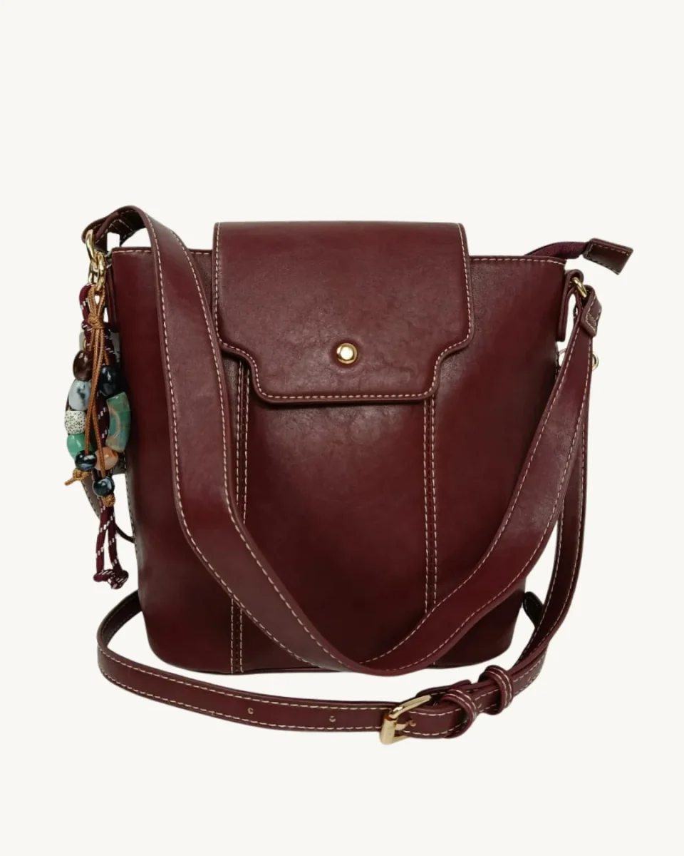 Bolso Mujer Bandolera de Mano con Solapa Burdeos y Correa Ajustable - Imagen 3