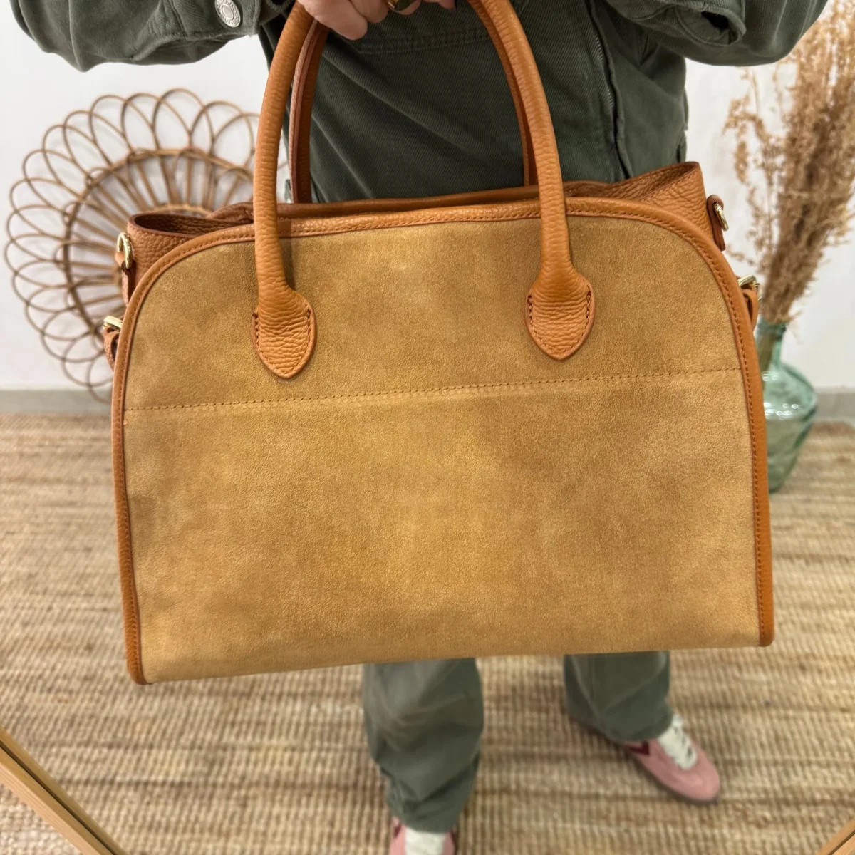 Shopper hebillas serraje y piel camel - Imagen 5