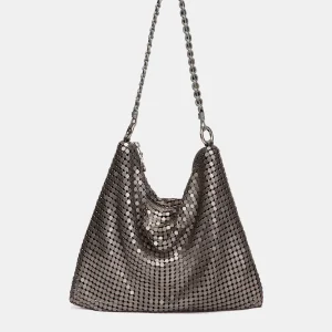 Bolso de fiesta en malla metálica plateada