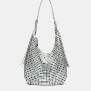 Bolso de hombro en malla metálica plata