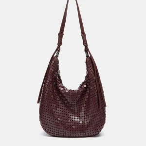 Bolso de hombro en malla metálica burdeos