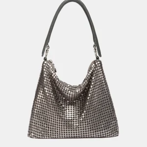 Bolso de hombro en malla metálica plata