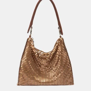 Bolso de hombro en malla metálica ocre