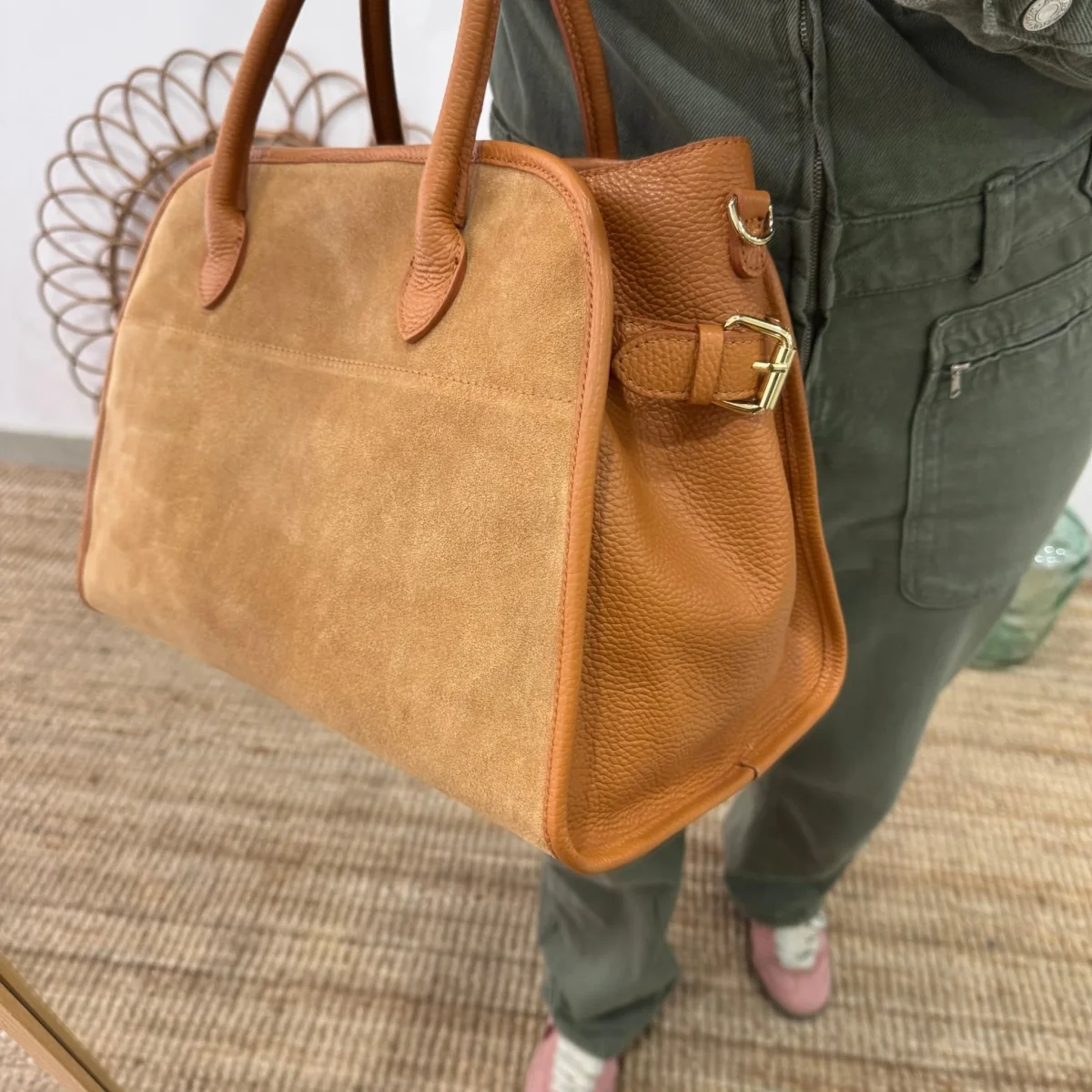 Shopper hebillas serraje y piel camel - Imagen 6