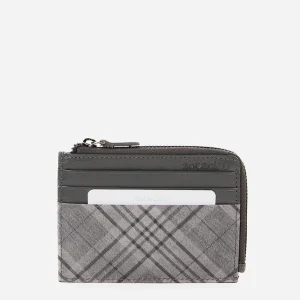 Monedero-tarjetero de mujer de piel con print a cuadros gris