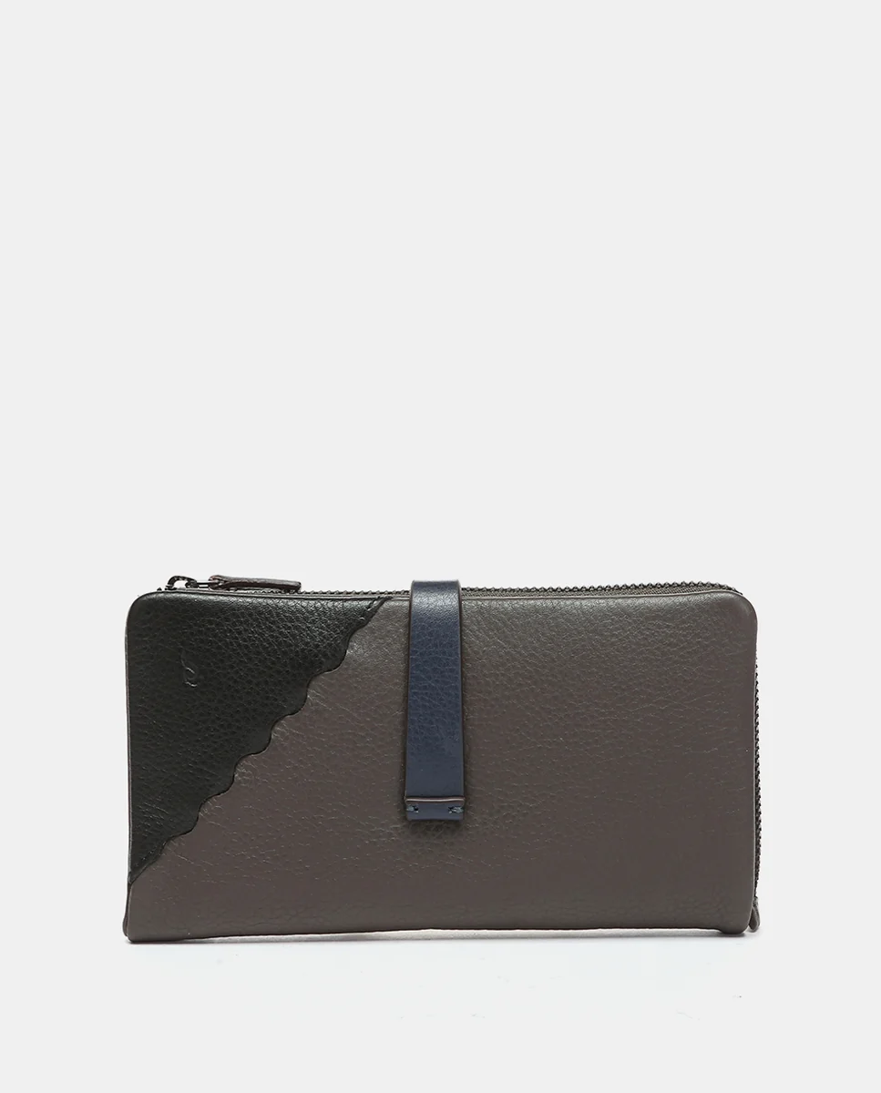 Cartera grande en piel bicolor gris