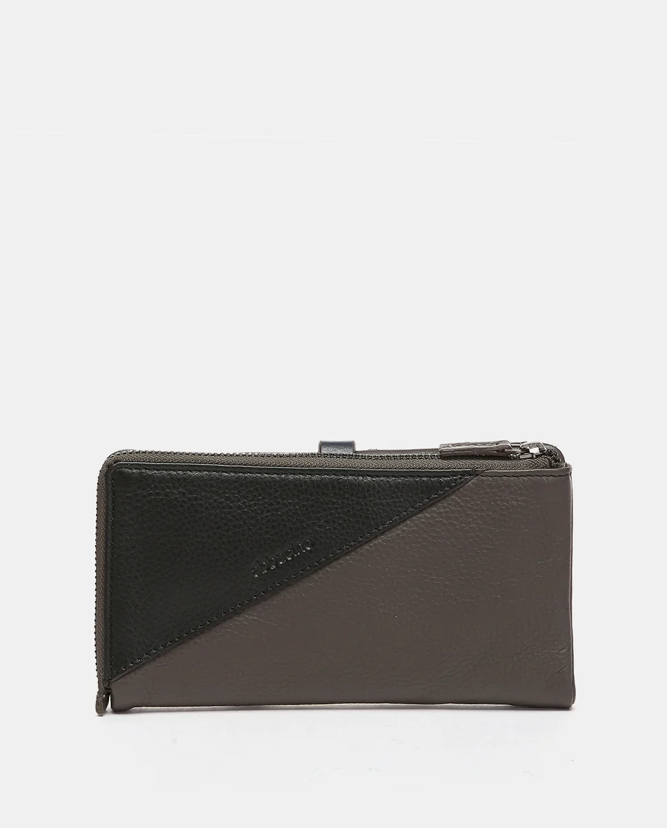 Cartera grande en piel bicolor gris - Imagen 4