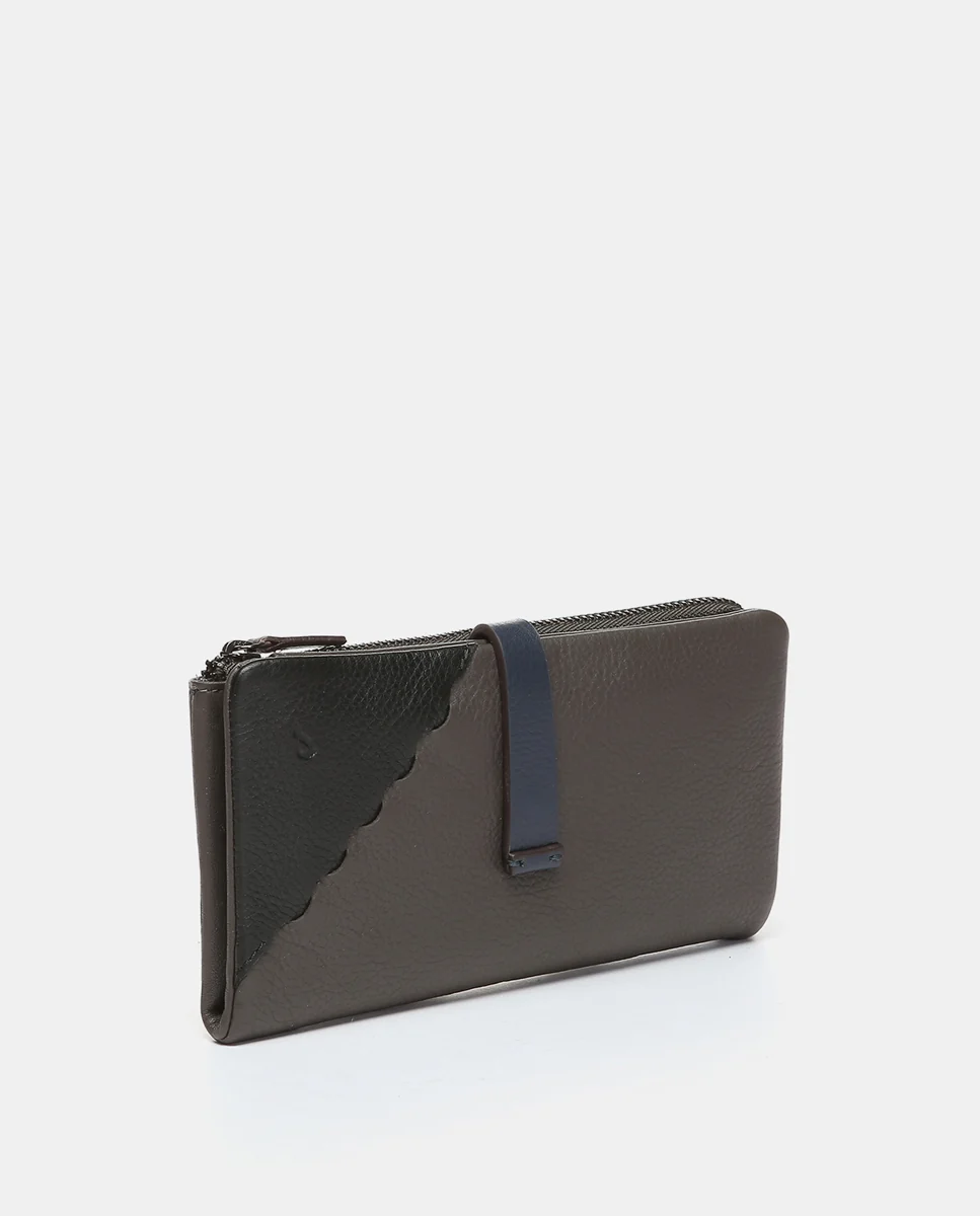 Cartera grande en piel bicolor gris - Imagen 5
