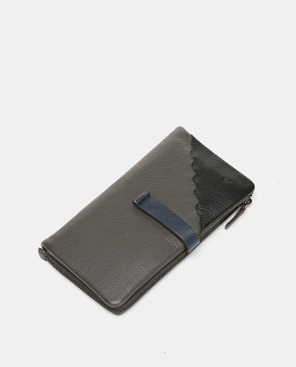 Cartera grande en piel bicolor gris - Imagen 6