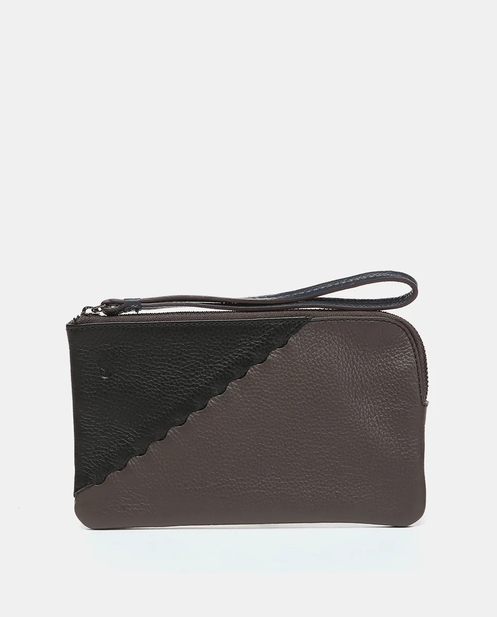 Neceser en piel bicolor gris