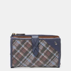 Cartera mediana en piel a cuadros azul