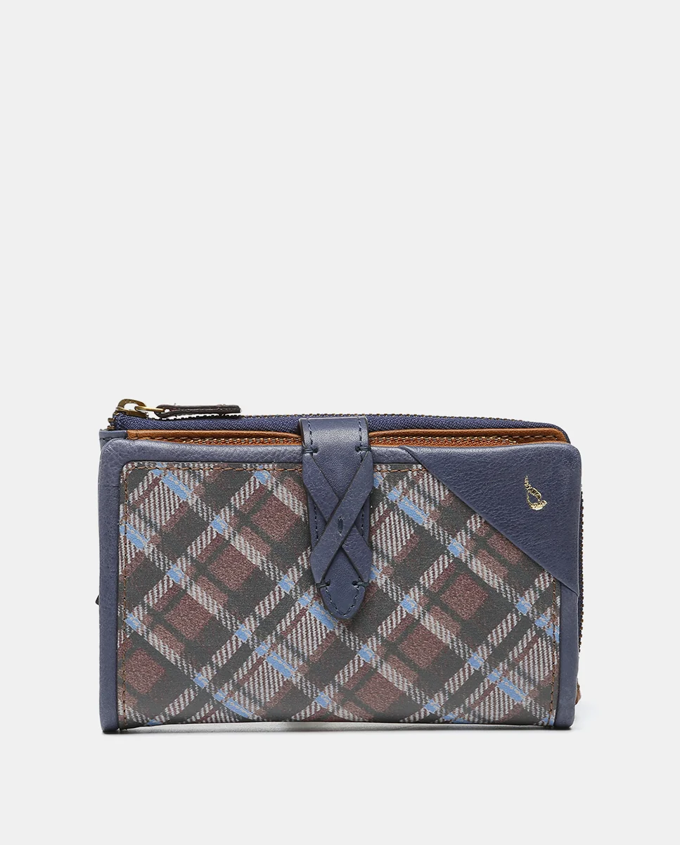 Cartera mediana en piel a cuadros azul - Imagen 2