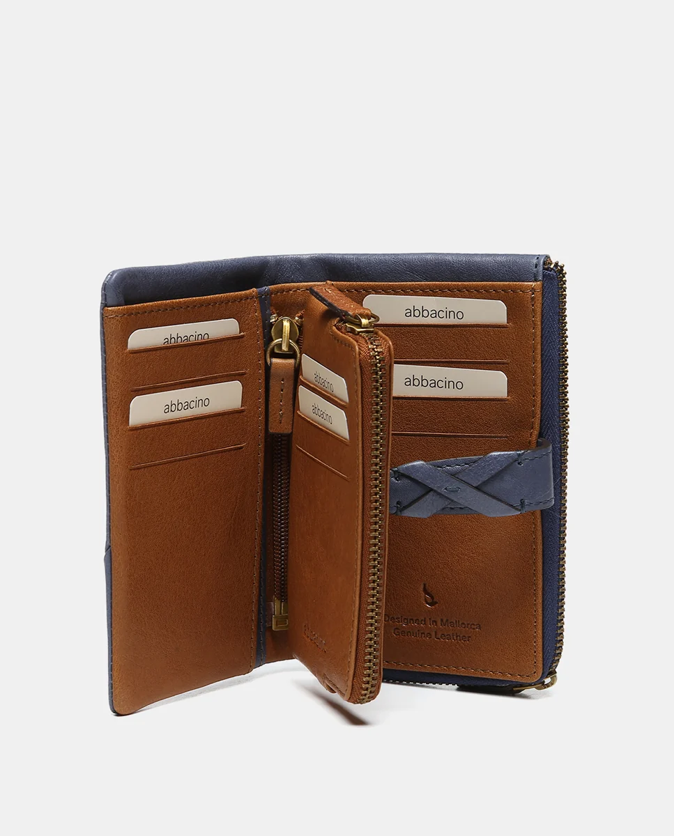 Cartera mediana en piel a cuadros azul - Imagen 3