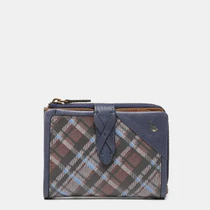 Cartera pequeña en piel a cuadros azul