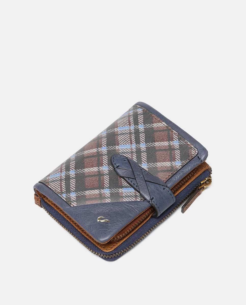 Cartera pequeña en piel a cuadros azul - Imagen 6