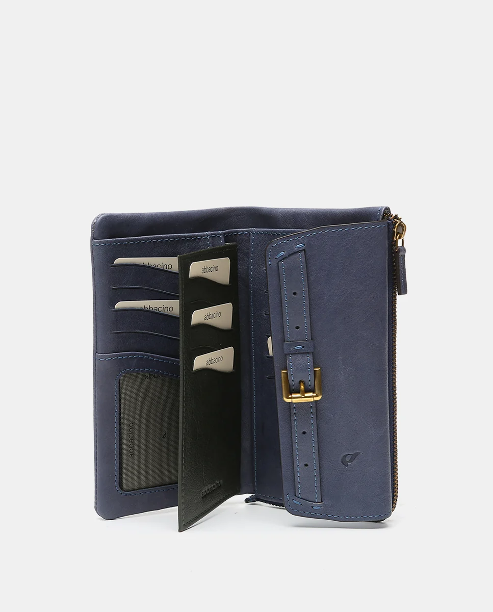 Cartera grande en piel azul - Imagen 3