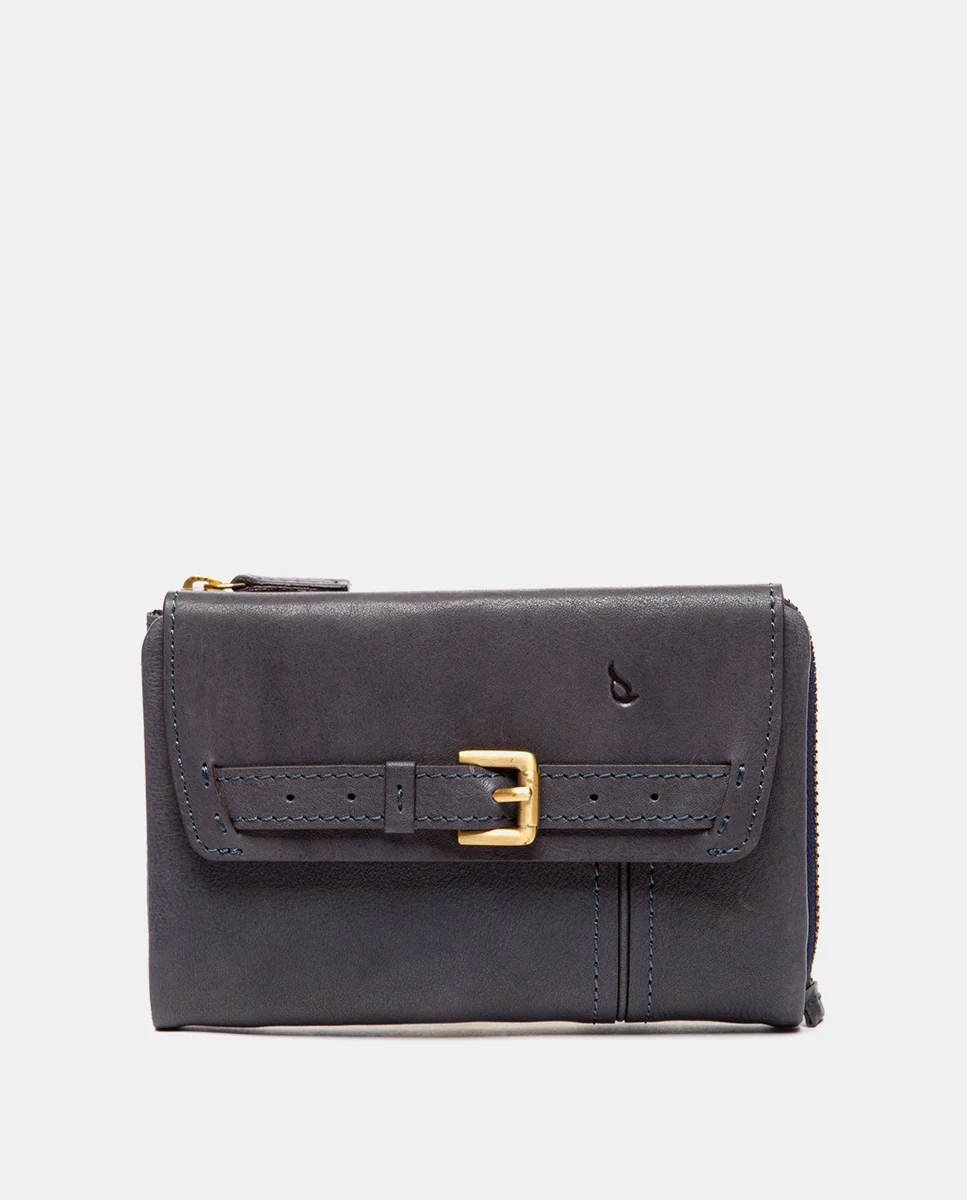 Cartera mediana en piel azul
