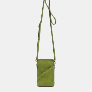Bolso para móvil en piel y serraje verde