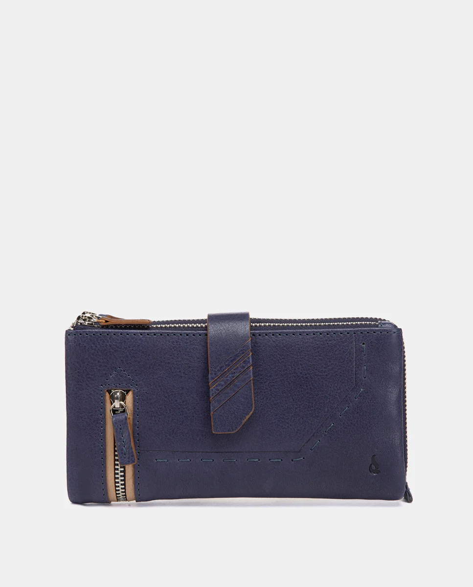 Cartera grande de piel azul